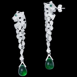 Genevive Sterling Silver Rhodium Plated Emerald and Clear CZ Fauna Drop Earrings